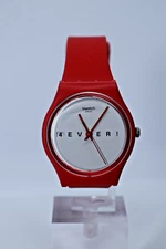 New Limited Swiss Swatch Red White 4EverFever GR404  34mm Plastic Case Band