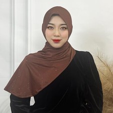 Muslim Women Lady Glitter Ready to Scarf Shawl Instant Hat Turban Wrap Headscarf