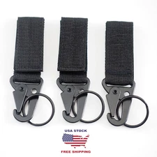 3pcs Black Molle Tactical Carabiner Backpack Belt Hook Quickdraw EDC Nylon Clip