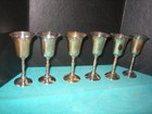 VINTAGE MARKED "M" SILVER PLATE OVER BRASS MINI STEMED GOBLETS SILVER OVER BRASS — photo 1