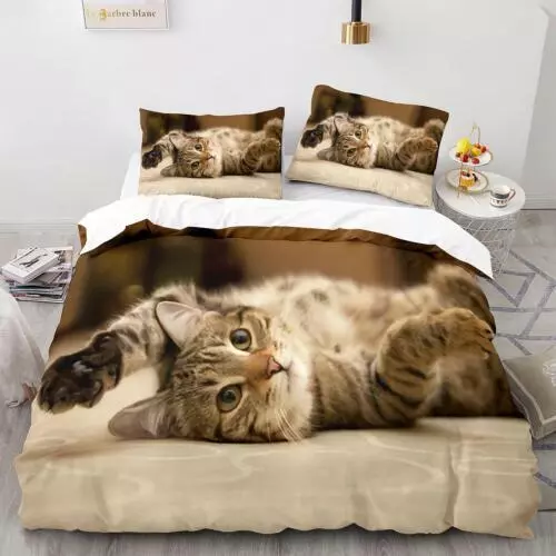 Cats Quilt Duvet Cover Pillowcase Pets Bedding Set Single Double King Size Hot - Picture 32 of 63