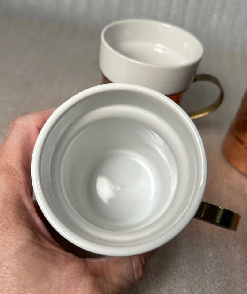 Juego de tazas de colección de 4 piezas con inserciones de cerámica de cobre macizo asas de latón Mervyn's Foto 2 de 4