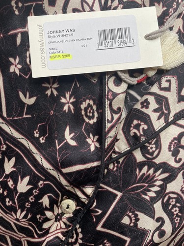 Johnny Was L Ophelia Womens Blouse Silk Print Velvet Mix Pajama Tunic Top $265 - Picture 6 of 7