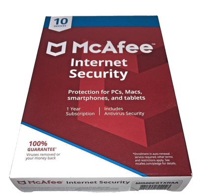 McAfee 2017 Internet Security 1 year subscription  10 devices windows 8.1, 10