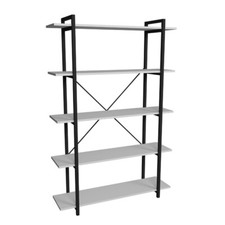 Libreria 5 Ripiani Scaffale Ferro Legno Stile Industrial 120x34x180 Jonah Bianco