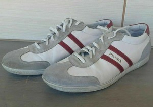 prada white and red sneakers