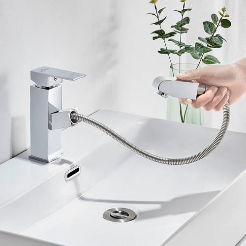 BuntHaus Auszieh-Wasserhahn Fürs Bad Mit Brause & Top-Spray – Verchromt, Wassersparend & Super Praktisch