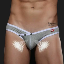 Mens Briefs Sexy Underwear Mesh Low Rise Breathable Button Underpants Shorts