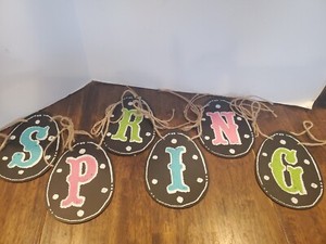 Vintage 1990s Spring Easter Egg Garland Twine Wall Doorway Chalkboard Decor 5ft