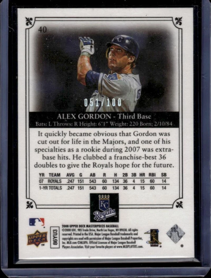 2008 Upper Deck Masterpieces Framed Brown #40 Alex Gordon 51/100 KC Royals 44032 - Image 2 of 2