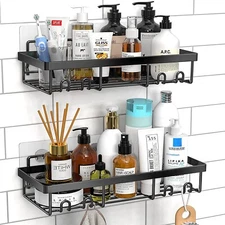 2 Pcs Shower Caddy Shelf Organizer Rack,SelfAdhesive Black Bathroom Shelves