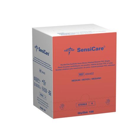 Medline SensiCare Stretch Sterile Powder-Free Vinyl Exam Gloves, Medium, 484406H