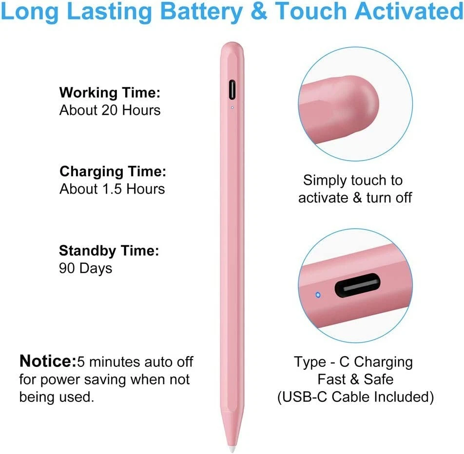 Pink Stylus Pencil for Apple iPad/Mini/Air/Pro 2018-2024 with Palm rejection - Image 2 of 4