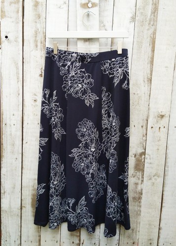 Laura Ashley Navy Floral A-Line Skirt - UK: 12