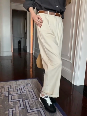 GODONLYKNOWNS CHINO PANTS/BEIGE XSサイズ Women Chino Pants Wide Leg Trousers Size 2 4 6 XS Small High Rise