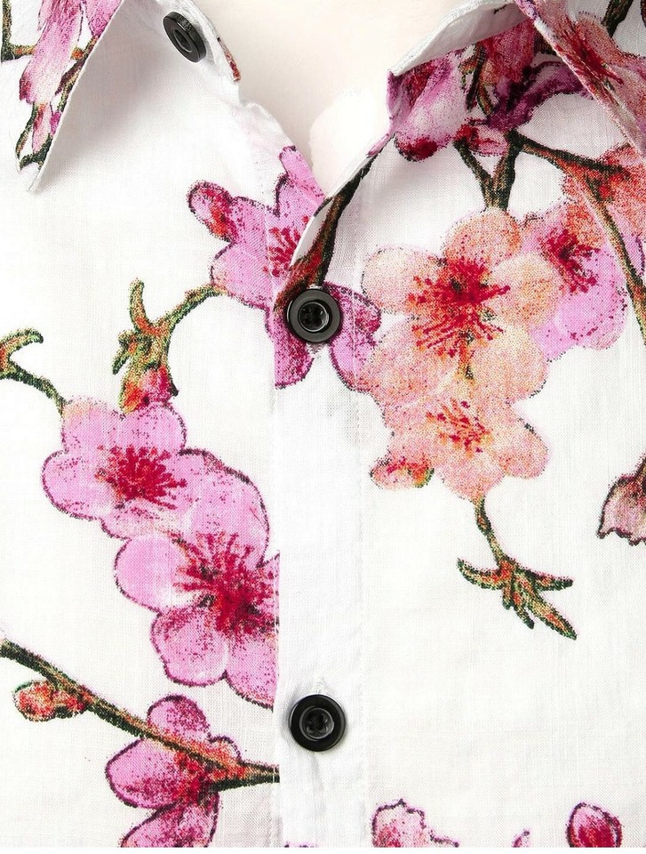 JOGAL Men's Flower Hawaiian Shirt & Shorts Set - Short Sleeve Button Down, White, XX-Large
