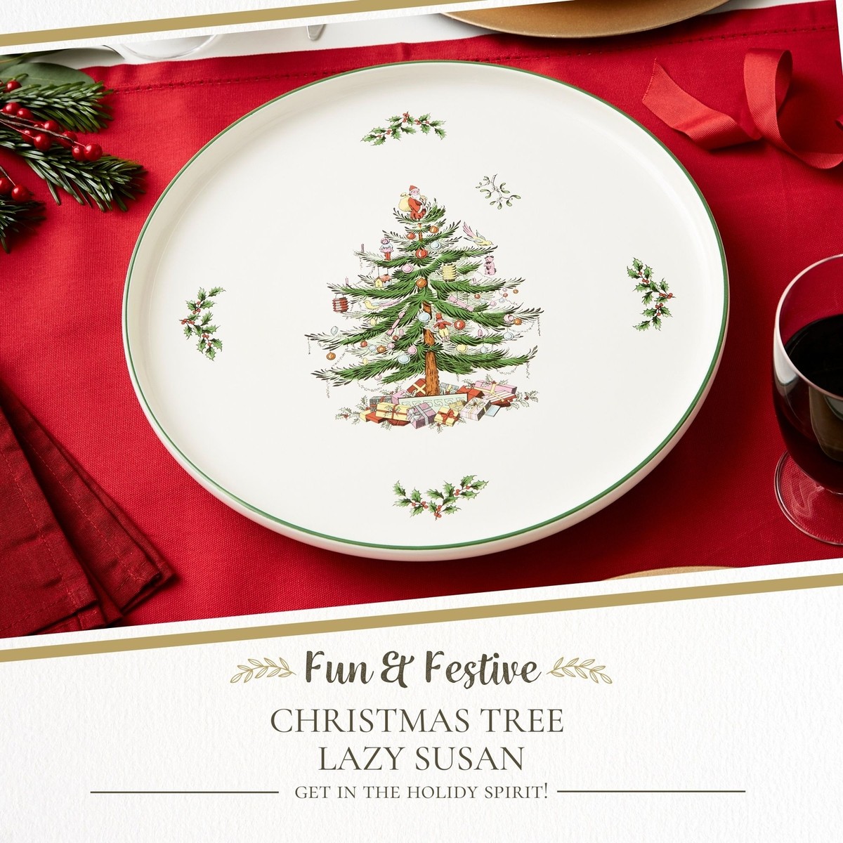 Spode Christmas Tree Lazy Susan - Non-Skid Rotating Kitchen