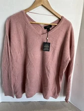 CHARTER CLUB Women's  V neck Cashmere Sweater Pink Medium new
