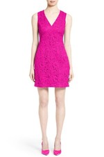 ADAM LIPPES Fuchsia Pink Stretch Cotton Lace V-Neck Mini Cocktail Dress 8 = M