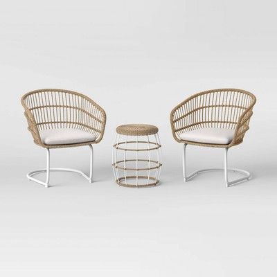 Opalhouse Southport 3pc Wicker Motion Patio Chat Set Metal Legs Natural/White