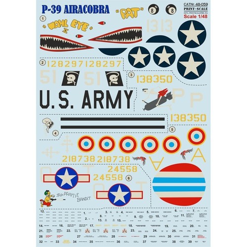 Decal for airplane 1:48 Р-39 Airacobra Waterslide decals Print Scale 48-059 - Picture 9 of 24