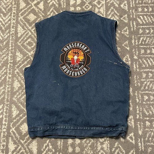 Xelement Motorcycle Vest Mens M Blue Denim Snap Moose Riders Biker Distressed - Picture 16 of 18