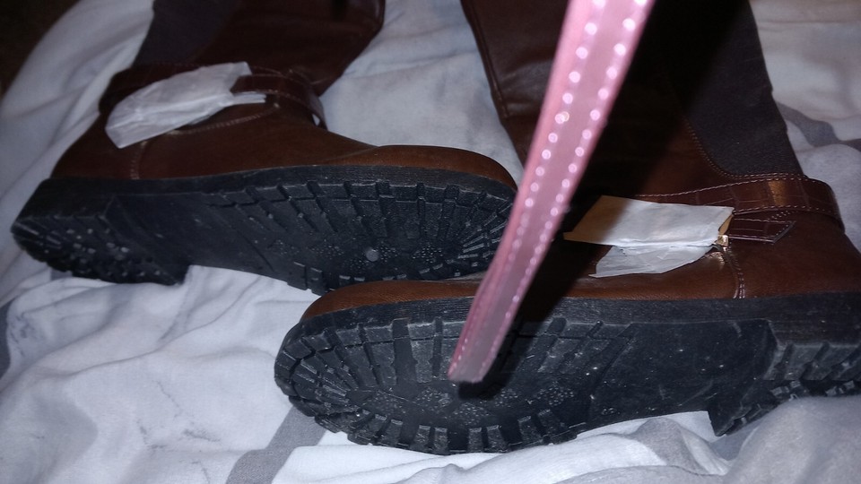 Brown Leather Knee High Stretch Calf RIding Boots Size 6 BN eBay