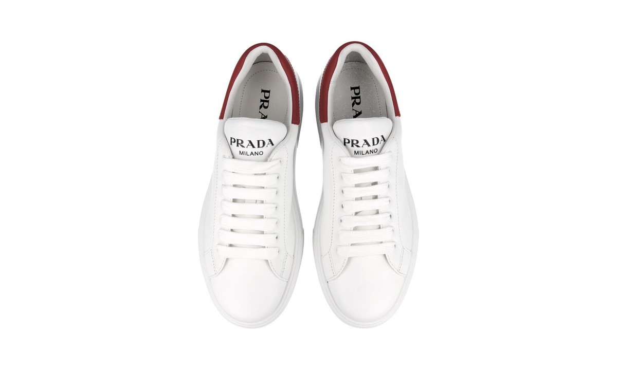 【セール】PRADAレースアップスニーカー 2EG361 ギフト包装可 PRADA MACRO SNEAKERS SHOES 2EG361 WHITE/RED LEATHER NEW US