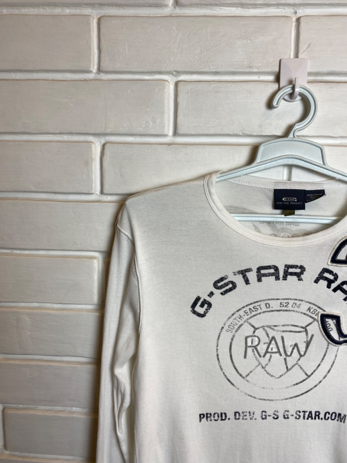 G star Raw Men’s  long sleeve Size L White Very Rare Y2K Big Logo image 2