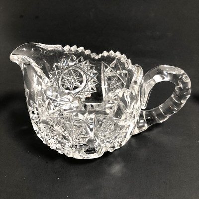 Antique Sugar & Creamer American Brilliant Cut Glass Sawtooth Star 3'' Each