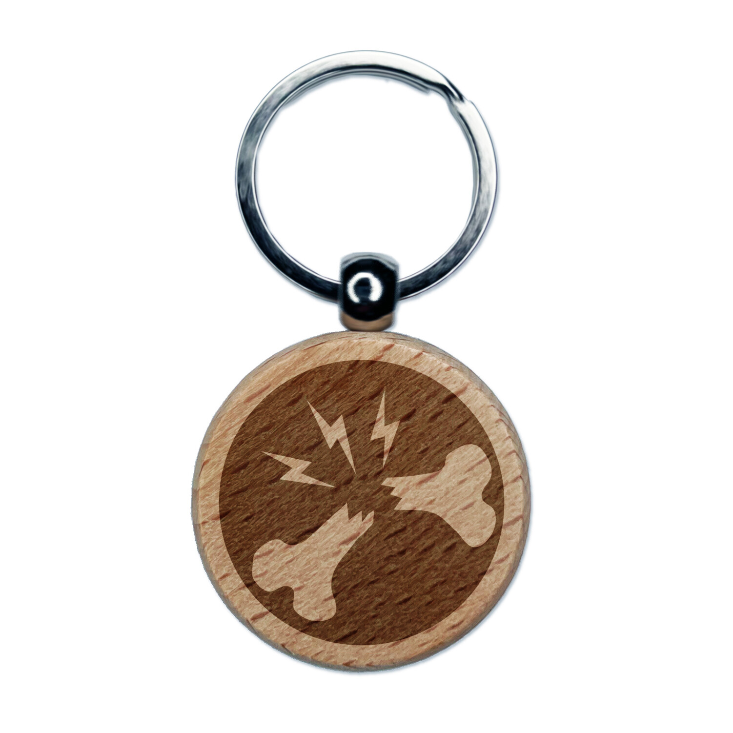 Broken Bone Injury Engraved Wood Round Keychain Tag Charm