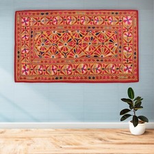 Vintage cotton textile, hand embroidered wall hanging tapestry, Elephant Textile