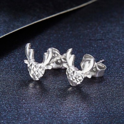 Pure PT950 Platinum Women Men Lucky Deer Stud Earrings 1.3-1.5g