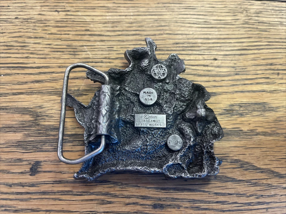 CINTURÓN VAQUERO HEBILLA 1981 BERGAMOTA LATÓN FUNCIONA BANDA DE MÚSICA COUNTRY WESTERN VINTAGE Foto 3 de 3