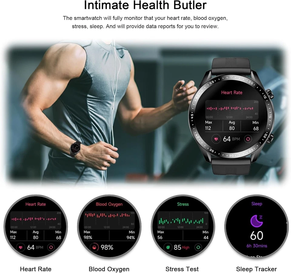 Smartwatch Uomo, Ossigeno nel Sangue/Frequenzimetro Monitor del Sonno Contapassi - Immagine 4 di 4