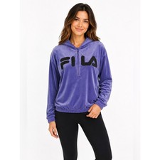 FILA Velvet Quarter Zip Hoodie Purple Logo NWT Small Athleisure