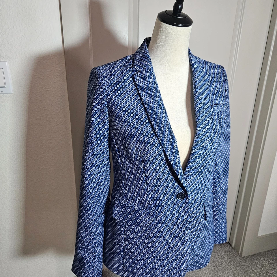 Traje Blazer Chaqueta Mujer Banana Republic Talla 2 Estampado Geométrico Tono Azul Foto 2 de 4