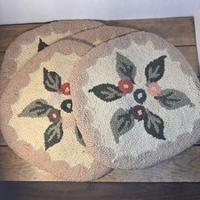 4 tapis de chaise vintage fait main crochets coton fleuri 14" Japon en l'état