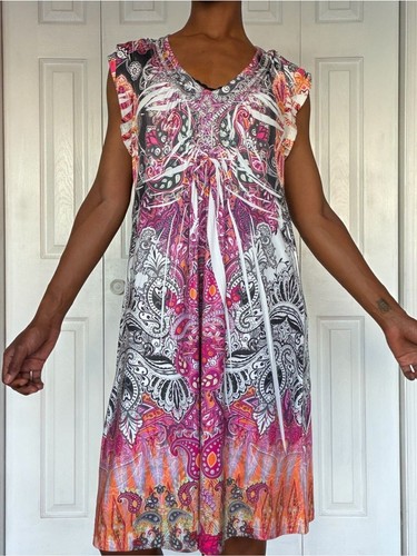 Unity World Wear Pink and Orange Paisley Midi Dress