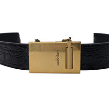Yves Saint Lauren Embossed Crocodile Belt Black 80cm