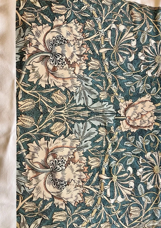 Madreselva William Morris Tela Amarillo Teal Rendimiento Terciopelo Flor Cuchara 1 yarda Foto 4 de 4