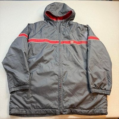 Nike Grey Red reversible Stripe Puffer Jacket Hooded Vintage Style