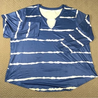 NEW Cute & Comfy Women s Plus Size Knit Top 5X 30/32 Blue White Stripes