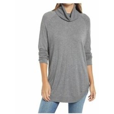 Caslon Women's Turtleneck Tunic Sweater in Grey Dark Heather Small MSRP 69