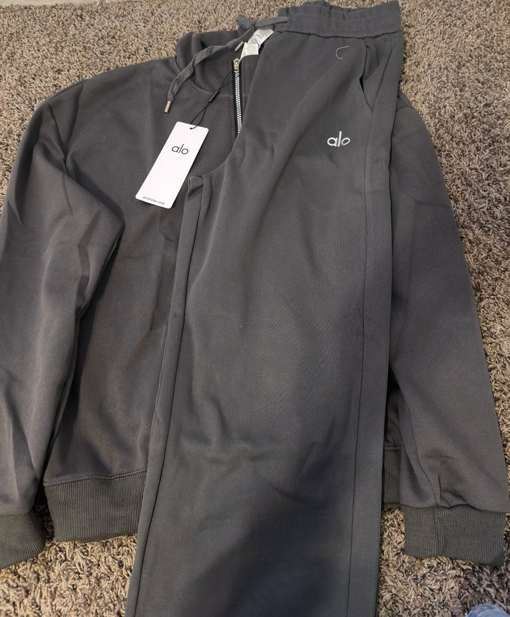 ALO Men's Tracksuit Set Black Gray 2 Piece 1/4 Zip Pockets
