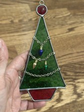 Vintage Stained Glass Christmas Tree Lights Ornament Window Decor
