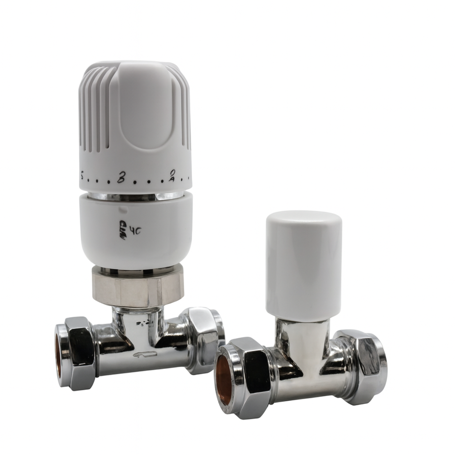 15mm STR Westherm Classic TRV Twin Pack White - Straight Radiator Valves