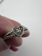 Vintage Sterling Silver Dainty Heart Ring Sz 7.5Braid Details Sparkle Friendship