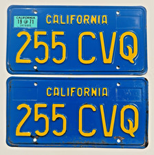 1970's California License Plates DMV Clear YOM 1971 Chevelle 1971 Validation