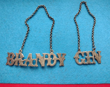 2x Vintage  DECANTER LABEL  GIN BRANDY Brass colour Great GIFT UK